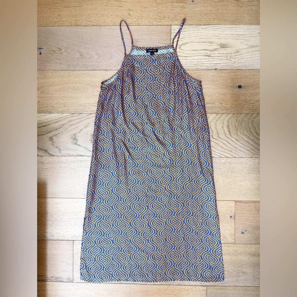 ILANA KOHN Women's Medium 100% Silk Dress blue print made in NYC